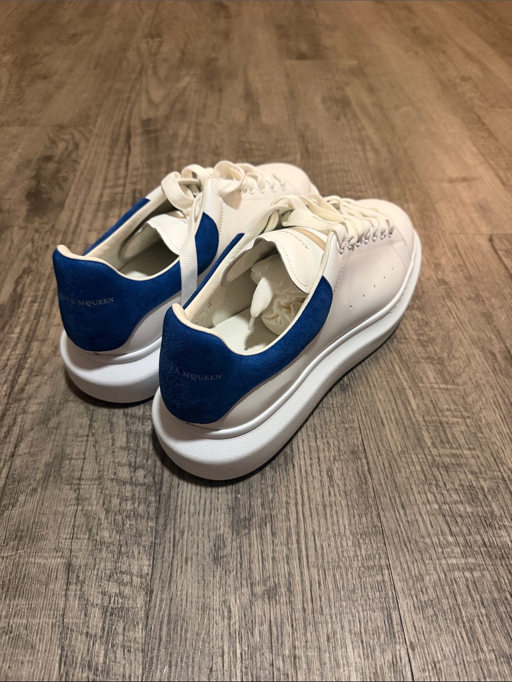 Alexander McQueen Kids White Sneakers with Blue Heel Panel